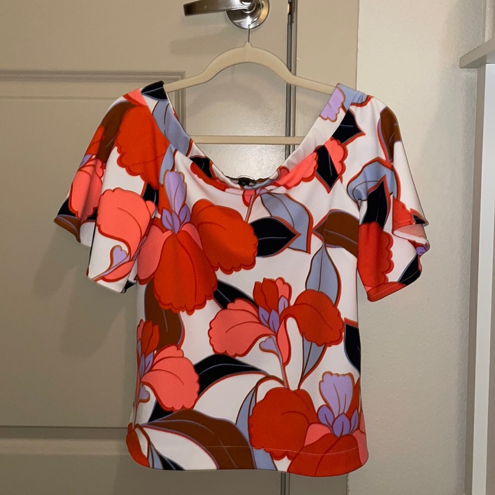 Ann Taylor Vibrant Floral Off the Shoulder Blouse